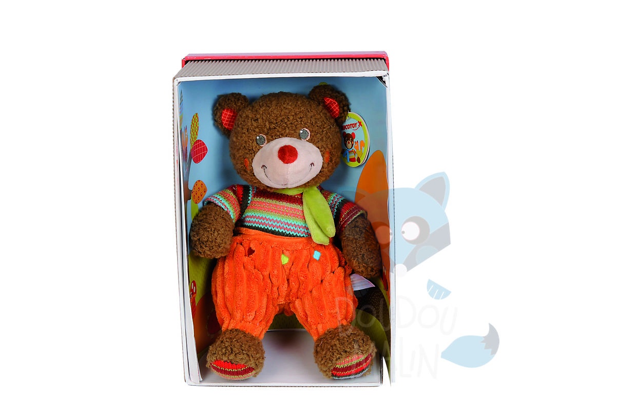  soft toy bear overalls orange brown 